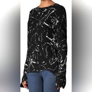 Generation Love Splatter Paint Black Wool Cashmere Blend Ribbed Cut Sweater XS